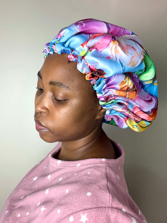 Satin Bonnet Blue Floral print