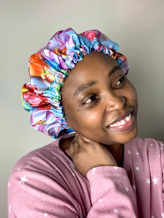 Satin Bonnet Blue Floral print