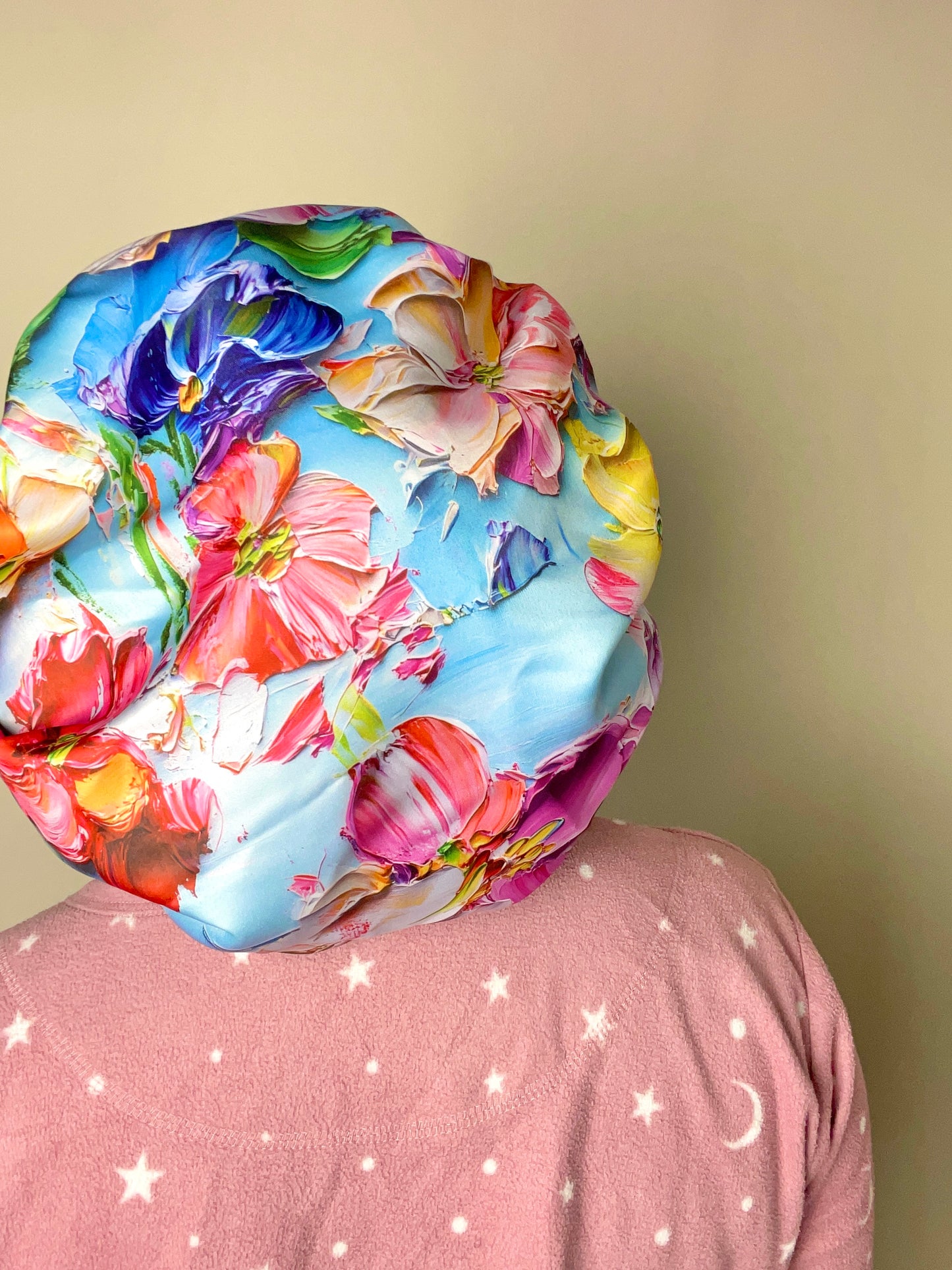 Satin Bonnet Blue Floral print