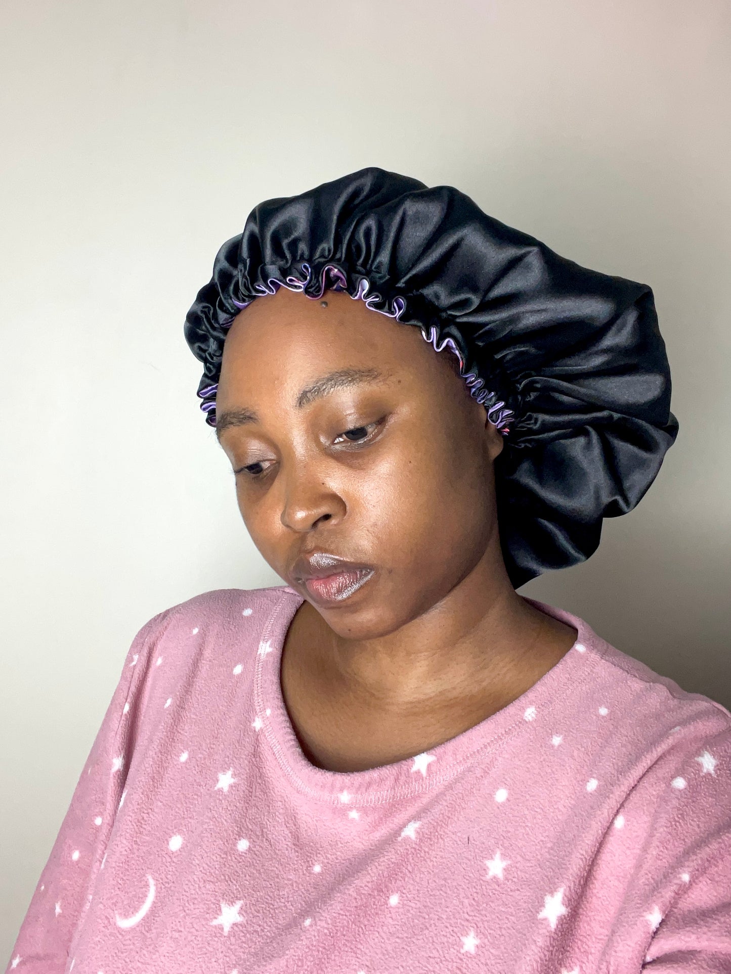 Satin Bonnet  Purple Floral print
