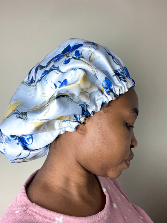 Satin Bonnet White Floral print