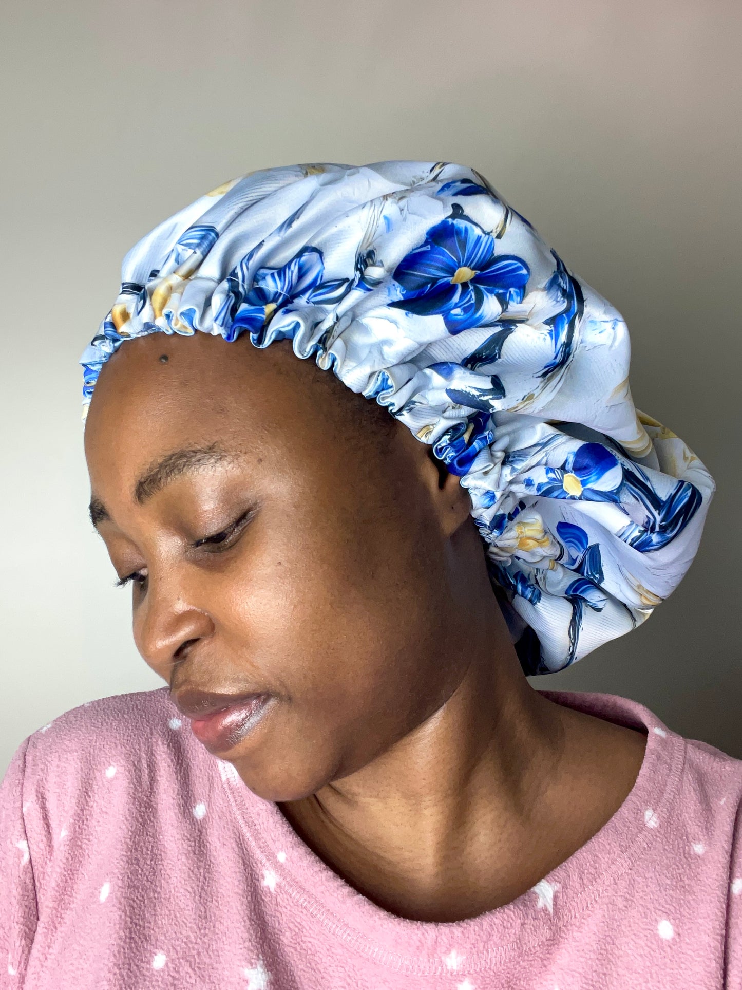 Satin Bonnet White Floral print