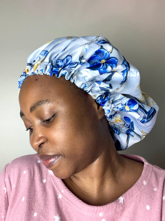 Satin Bonnet White Floral print