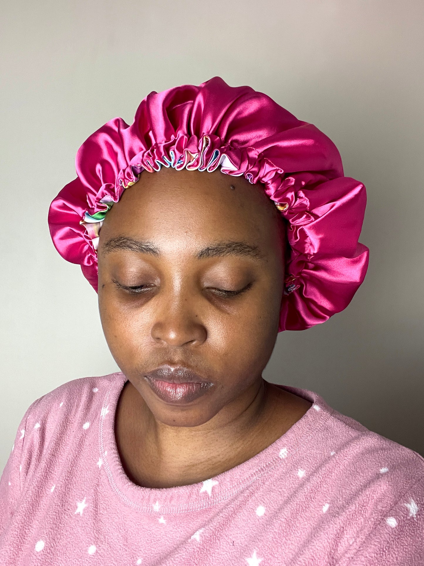 Satin Bonnet Blue Floral print