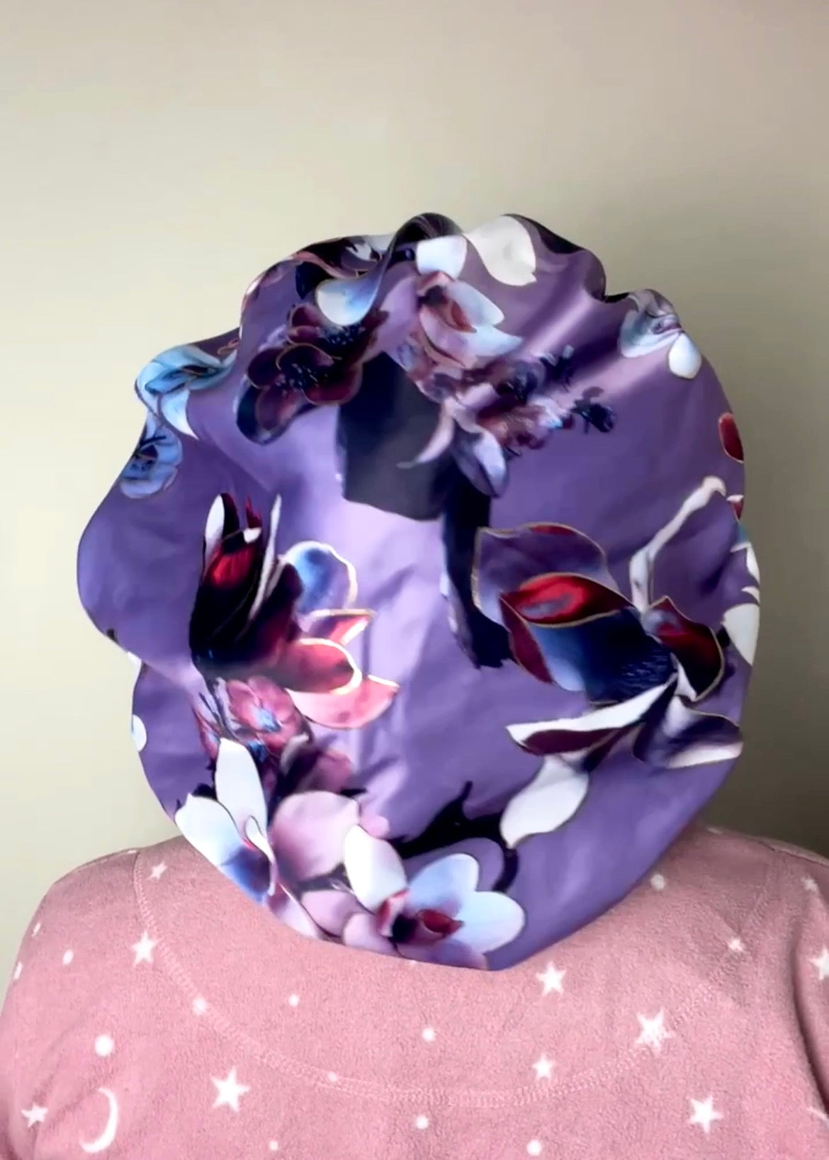 Satin Bonnet  Purple Floral print