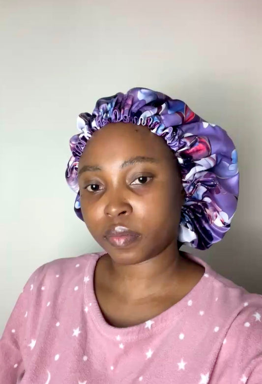 Satin Bonnet  Purple Floral print