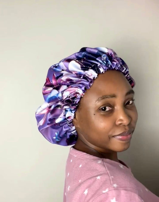 Satin Bonnet  Purple Floral print